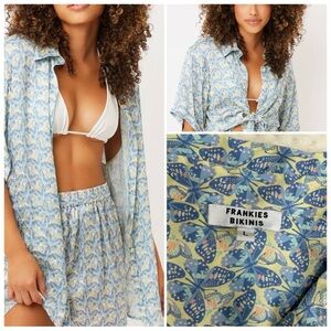 Frankies Bikinis silk shirt swim cover butterflies NWOT large